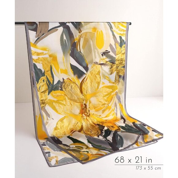 🆕 Women Yellow Mulberry Silk Long Scarf Large Oblong Shawl Head Neck Hair Wrap - Picture 2 of 5